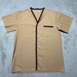 Vintage 70s Kmart Tan Brown Short Sleeve Button Up Shirt Size Large Cotton Blend
